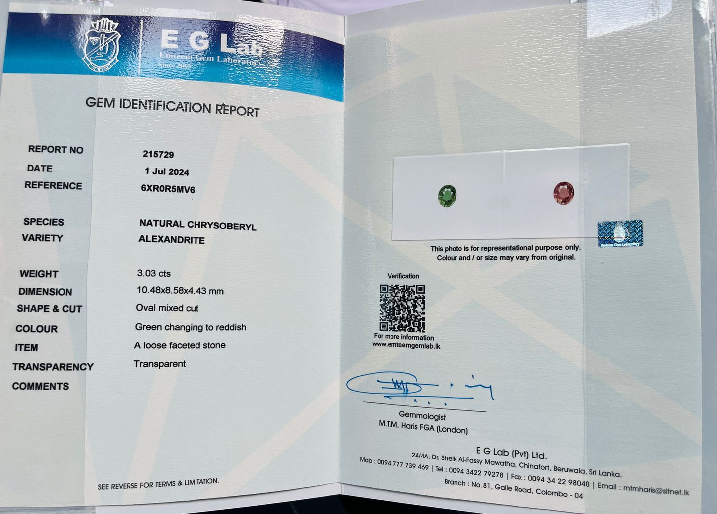 3.03 CT GREEN TO REDISH ALEXANDRITE