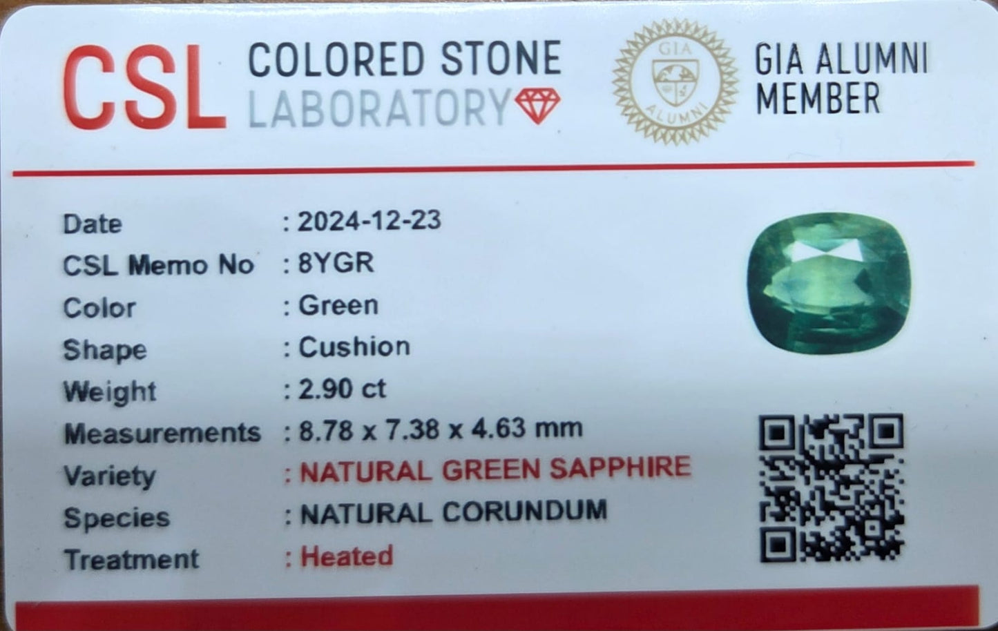 2.9 CT GREEN SAPPHIRE